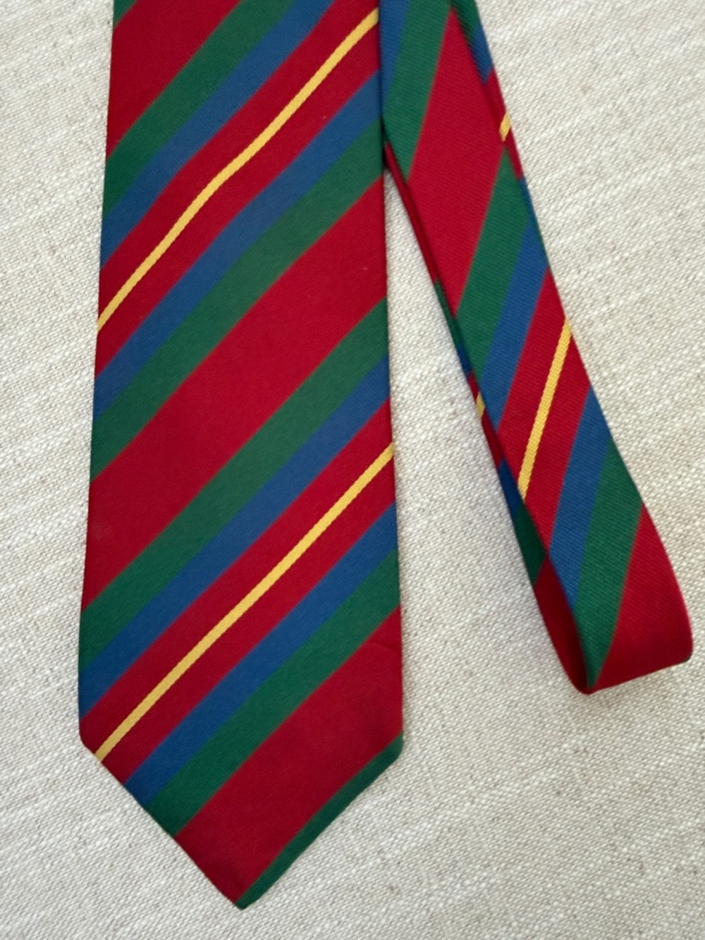 Vintage John Comfort England Silk Striped Men's Tie - Red, Green, Blue & Yellow